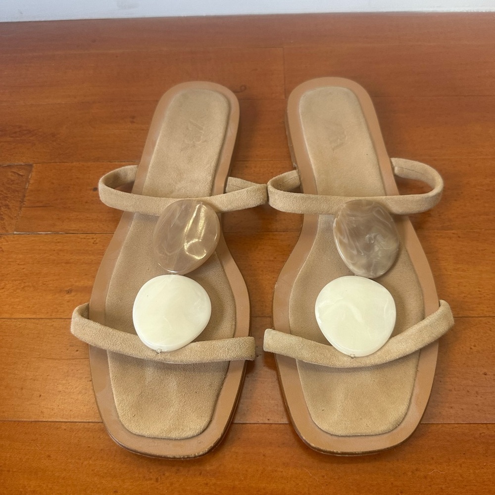Beige Strappy Sandals with Stone Accents